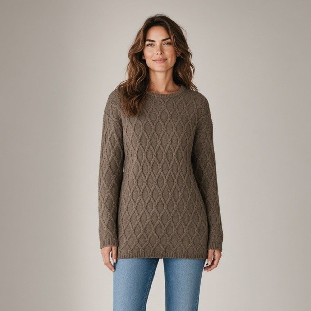 J. Jill Pure Jill Cable Knit Tunic Sweater Women MT Brown Shale Heather NWT